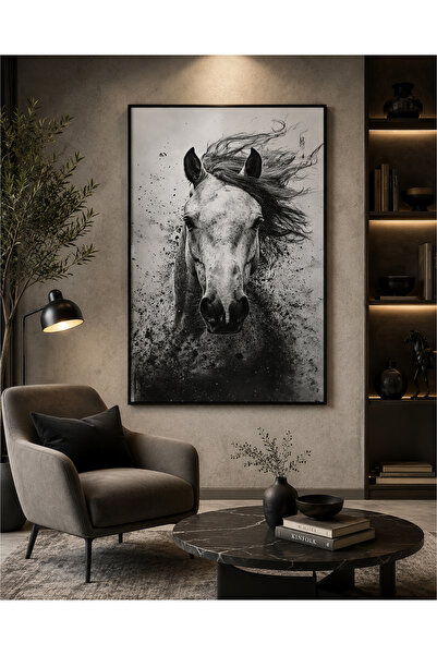 Ghaith Store Luxury White Horse Canvas Art - Modern Black & White Wall Decor ...