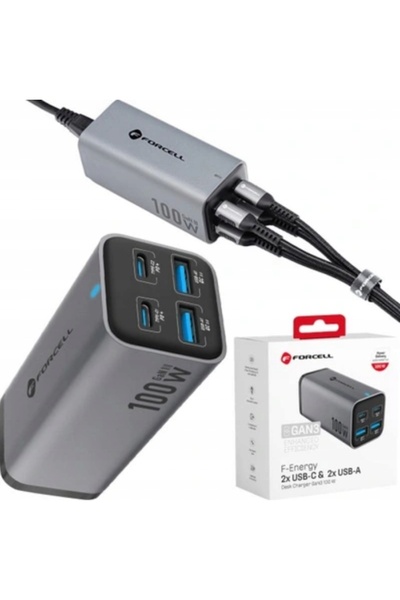 NO BRAND Încărcător de birou forcell f-energy gan3 100w 2xUSB-C 2xUSB-A QC4.0...