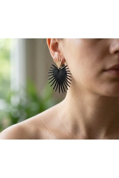 Prizma Concept Black Gold Color Textured Palm Sun Detail Medium Size Design W...