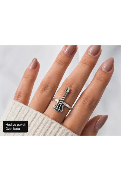 HER ŞEY NOTA www.herseynota.com Metal Ring with Electric Guitar Figure – Styl...