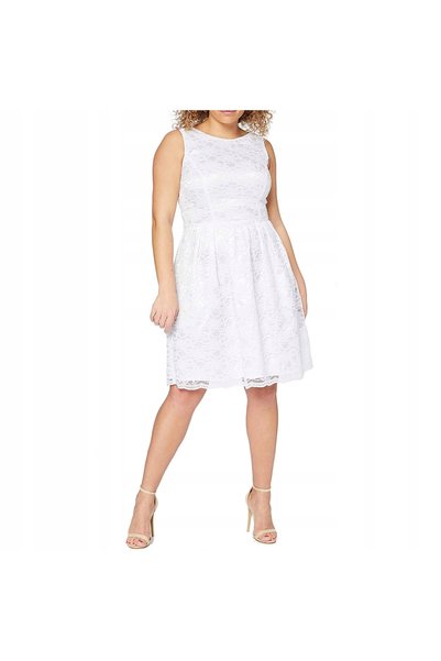 NO BRAND Rochie albă evazată din dantelă 34