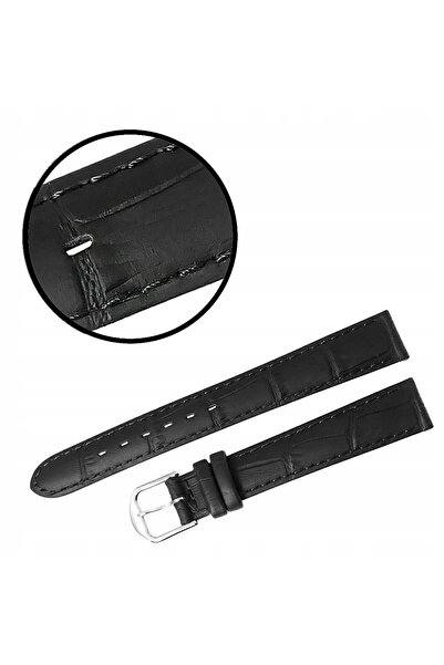 NO BRAND Curea REDA 18mm, model KROKODYL, neagră, cu cusături negre.