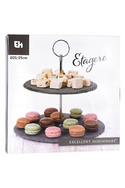 Excellent Houseware Platou decorativ din piatră pentru tort cu fructe, cu 2 n...