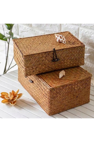 NO BRAND COȘURI DIN RATTAN CU CAPAC 3 BUCĂȚI Coșuri practice pentru depozitare