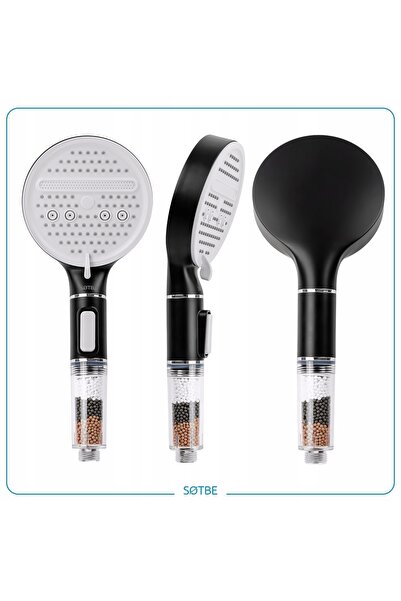 NO BRAND Cap de duș negru cu filtru și ionizare, economic, 6 l/min – economis...