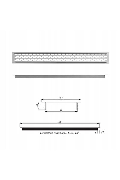 NO BRAND Grilă de ventilație din aluminiu pentru mobilier metalic 80x480 mm -...