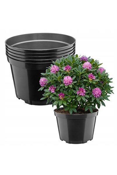 NO BRAND 5x Ghiveci de flori din plastic rotund Ø27cm 7.5l negru Garronda