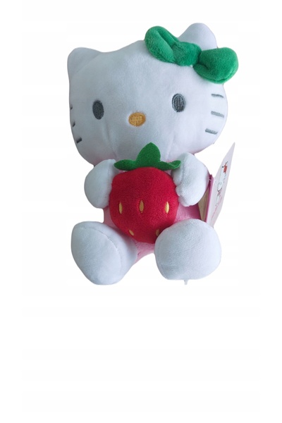NO BRAND Jucărie de pluș Hello Kitty cu căpșună în lăbuțe 18x13cm ORIGINAL