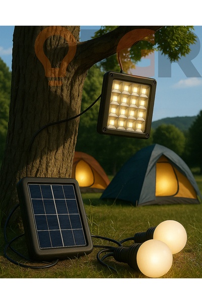 NO BRAND Set SOLATNY LED pentru CAMPING: Lampă + 2 becuri + panou solar – pen...