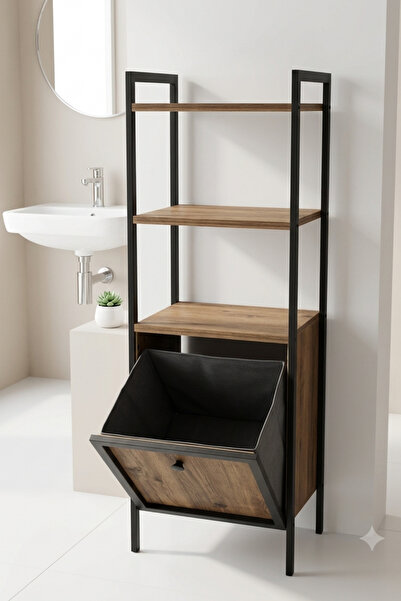 Mudesa Kirli Çamaşır Sepeti Metal Ahşap Banyo Düzenleyici Kirli Sepeti Banyo Dolabı Organizer Banyo Rafı