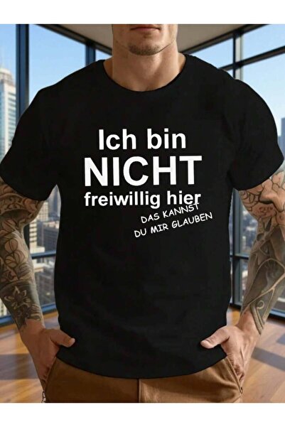 23ERVA Men's Fun German Pleated Design T-Shirt, Textured Pleat Effect Print, ...