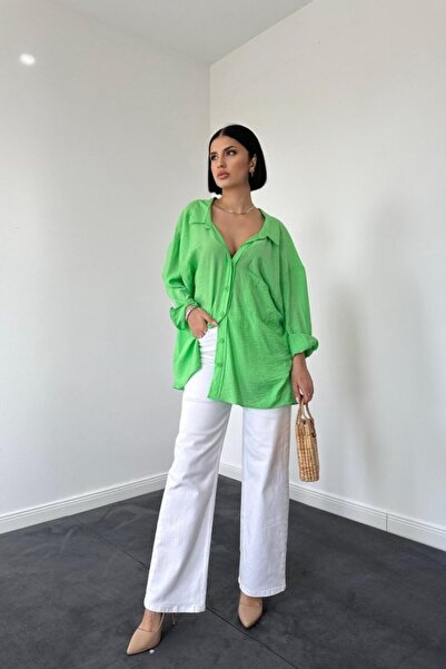 SEREMONİ BUTİK    Green Single Pocket Sizeless Cruz Shirt