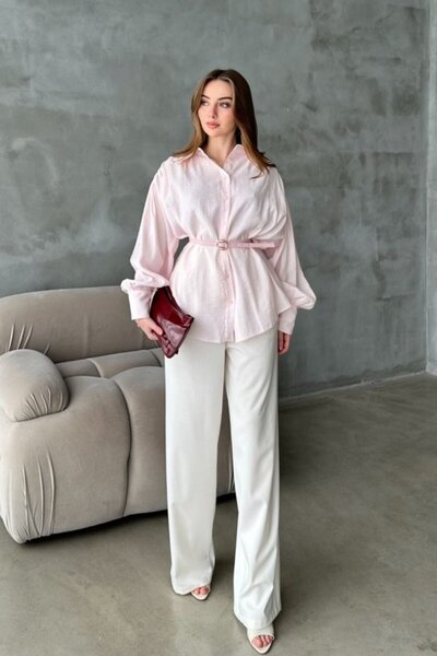 SEREMONİ BUTİK Pink Belt and Cuff Detailed Modal Shirt