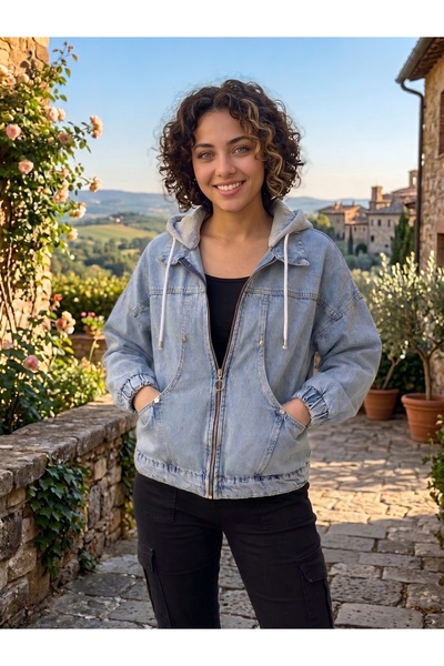 MUG collection Women's Denim Jacket with Zipper Oversize