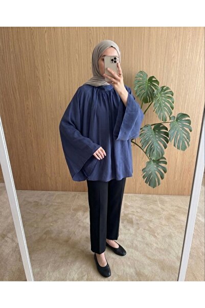 Bahar Altundemir Kadın Dik Yaka Yarasa Kol Oversize Modal Kumaş Tesettür Tunik