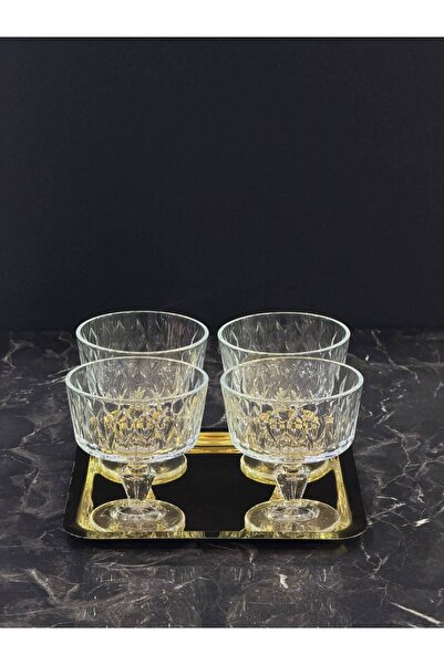 isra kristal 5-Piece Gold Vellora Glass Bowl Set – Crystal Patterned Ice Crea...