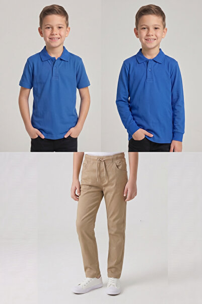 nacar çarşı Boy's School Saks Blue Long and Short Sleeve Polo Collar T-Shirt ...