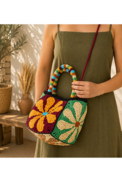zümal tekstil tasarım Design Hand-Knitted Bohemian Colorful Paper Rope Bag