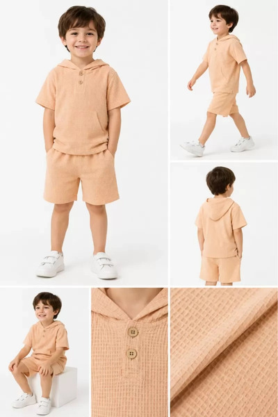 DMR Elegance 2/7 Years Old 100% Cotton Linen Hooded Children's Set