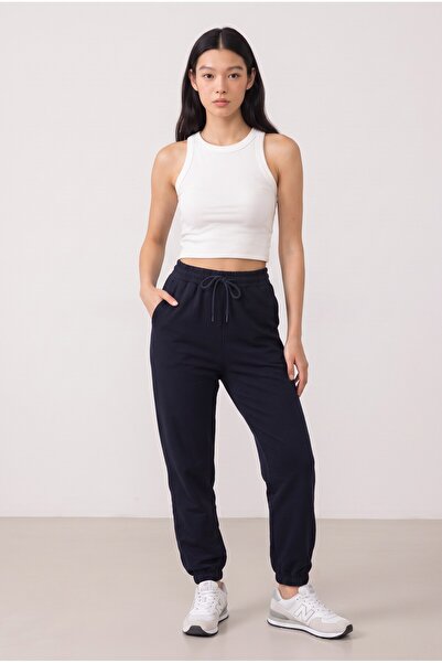 NOTHING Kadın Yüksek Bel Beli Lastikli Bağcıklı Cepli Paçası Lastikli Baggy Jogger Eşofman Altı PO-3051