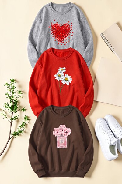 uyguntarz Unisex Mixed Printed Crew Neck Sweatshirt Set – Pack of 3