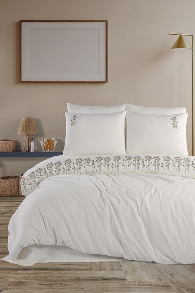 Marka Newhome Diamond Florin Cream Luxury Embroidered 100% Cotton Double Duve...