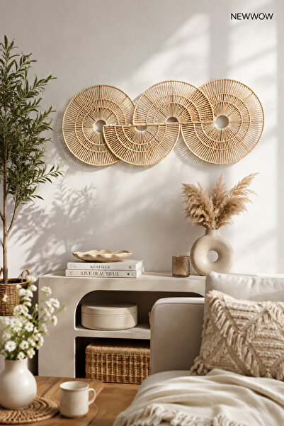 NEWNOW Rattan Hasır Duvar Dekoru 90x35 cm – Bohem Dekoratif Duvar Süsü Salon ...