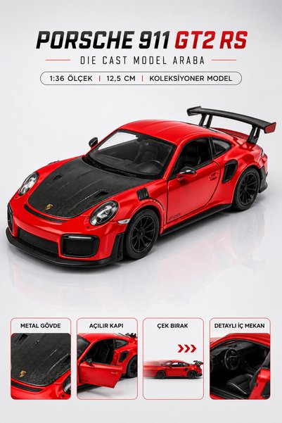 YILDIRIM OYUNCAK Die Cast Porsche 911 Gt2 Rs Model Car 12.5cm – 1:36 Scale Me...