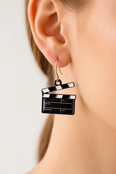 Fildişi Aksesuar Clapper Shaped Enamel Women's Earrings Double Piece Handmade...