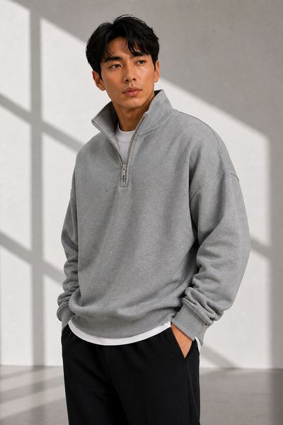 beuivo Unisex Half-Zipper Stand Collar 100% Cotton Soft Textured Sweatshirt P...