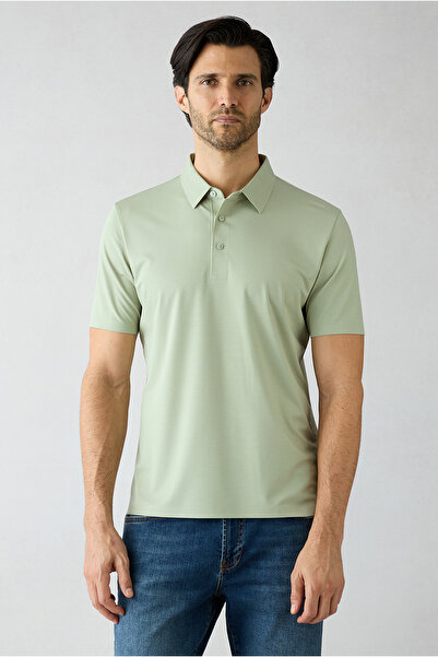Kiğılı Seamless Regular Fit Polo Collar Knitted Lyocell Silk Blend T-Shirt