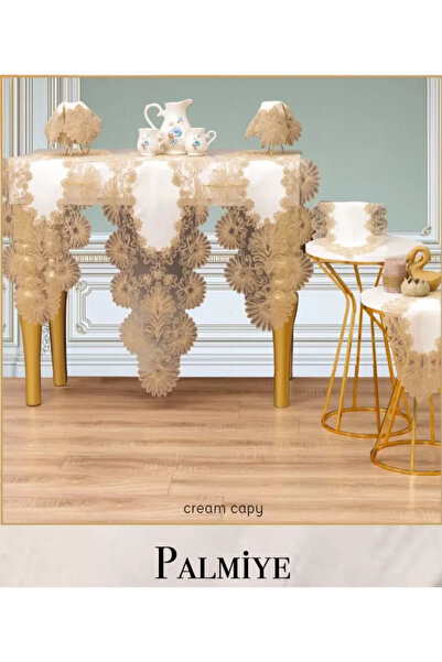Ceki Home Σετ τραπεζομάντηλο Palmiye Model Cream-Cappuccino 7 τεμαχίων