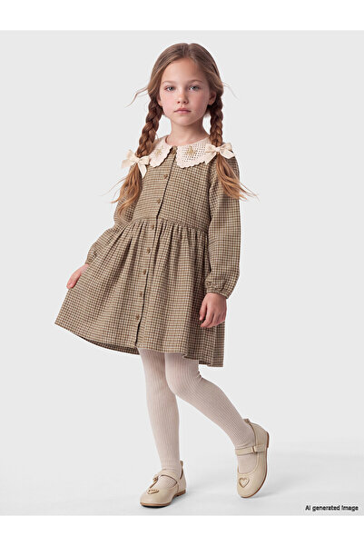 LC Waikiki Green Peter Pan collar Plaid Girl's Dress