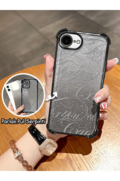 ucuc iPhone 16E/17E Max Uyumlu Şeffaf Dört Köşe Silikon Kaplama Parlak Kenar ...