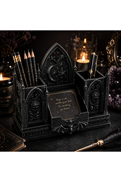 KUNDUZ AHŞAP TASARIM ATÖLYESİ Gothic Desktop Organizer Pen Holder Multi-Compa...
