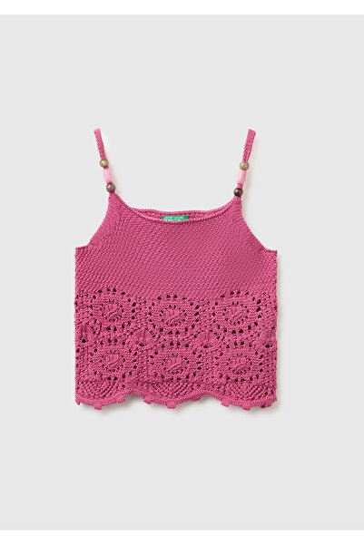 United Colors of Benetton Girl's Dusty Rose Strappy Knitted Tank Top with Bea...