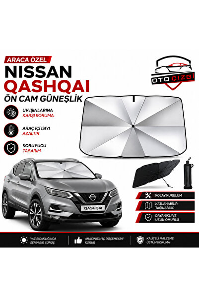 Oto Çizgi Nissan Qashqai Şemsiye Tip Ön Cam Güneşliği Katlanabilir UV Korumal...