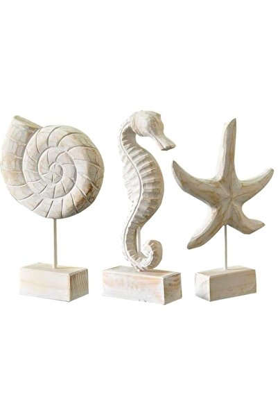 Generic Brand 3Pcs Modern Wood Sculpture Home Decor Statue Starfish Conch Sea...