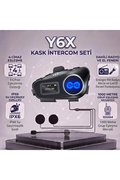 leeways Y6X Kask Intercom Seti - 4 Cihaz 1000M Grup Eşleşme, FM Radyo & IPX6 ...