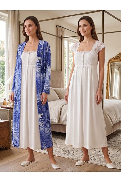 by İGP Patterned Robe Maternity Cotton Nightgown Set Effortt