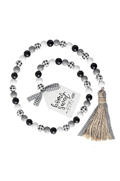Generic Brand Wooden Bead Christmas Garland, 40-Inch Black and White Plaid Be...