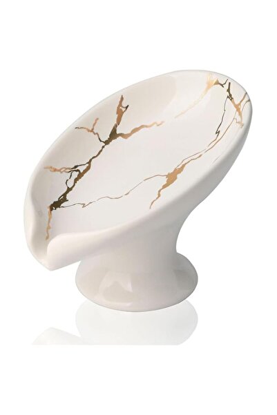 Generic YelaJoy Ceramic Self Draining Soap Dish – Leaf-Shaped Marble Soap Hol...