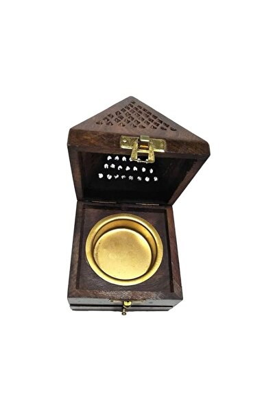 Generic Brand Wooden Pyramid Style Incense Burner Brown/Gold 3X5X3Inch