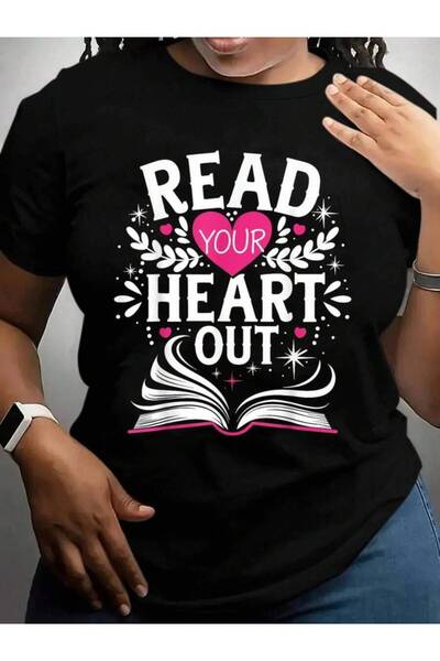 kai22 تي شيرت بطباعة جرافيكية سوداء بتصميم Bookworm Read Your Heart Out Teach...
