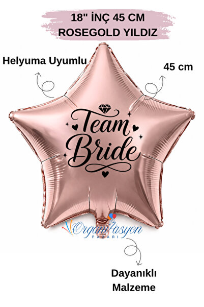 Organizasyon Pazarı 18 Inch Rose Gold Star Foil Balloon |   Bride Team Printe...