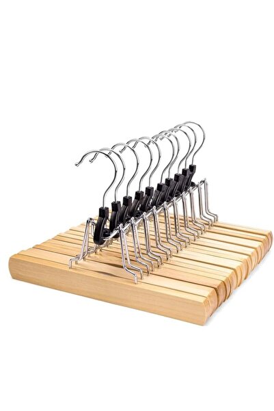 Generic Nature Smile 10 Pack Natural Wooden Pants Skirt Hangers, Smooth Finis...