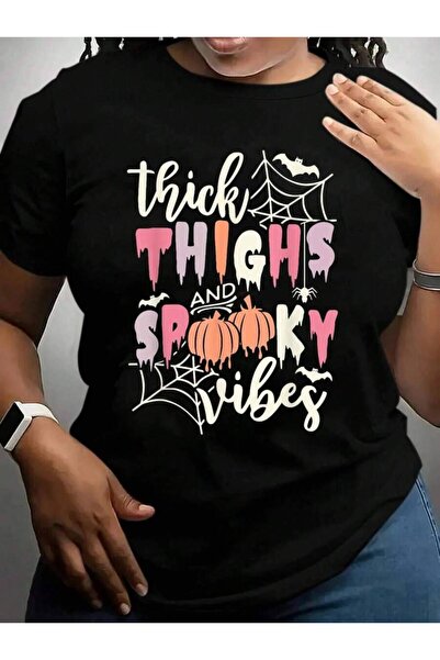 23ERVA Thick Thighs And Spooky Vibes Retro Groovy Pumpkin Halloween Black Gra...