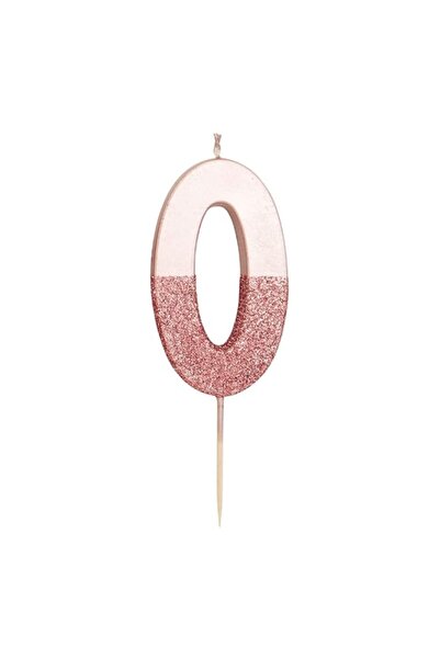 Generic Talking Tables Number 0 Glitter Candle, Rose Gold
