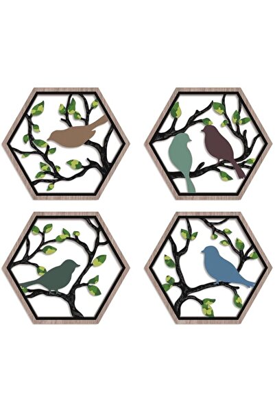 Generic 4Pcs Wooden Bird Wall Art Set on Birch Tree Branches – Boho Rustic La...