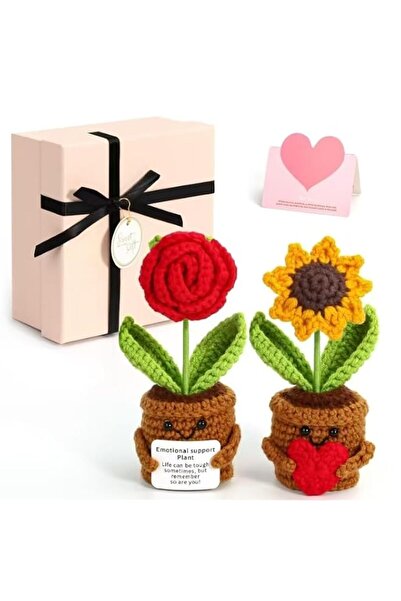 Generic 2pcs Handmade Crochet Sunflower Flowers, Unique Positive Gifts for Wo...